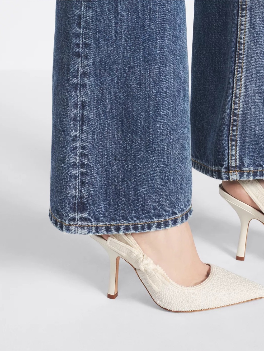 Dior J'Adior Slingback Pump Embroidered Cotton and White Resin Pearls EU 38